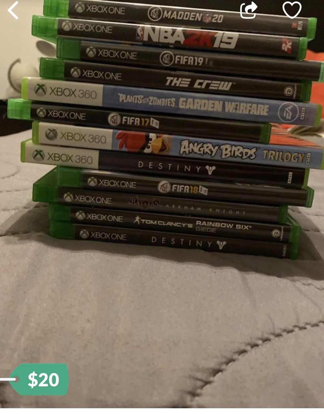 Xbox games Xbox 360 $15 and Xbox one $20