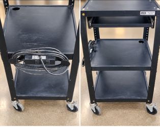 Uline Black Metal AV Utility Cart with Drawer