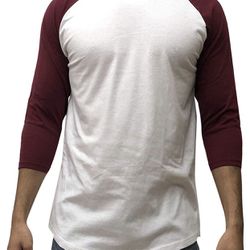 Men’s Plain Raglan Baseball Tee T-Shirt Unisex 3/4 Sleeve Casual Athletic Performance Jersey Shirt