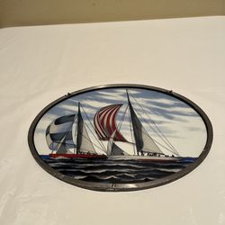 Vintage Stained-Glass Sailboat Suncatcher