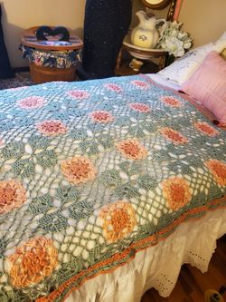 Crochet  Blanket/ Table Cloth/over The Sofa  Throw Blanket