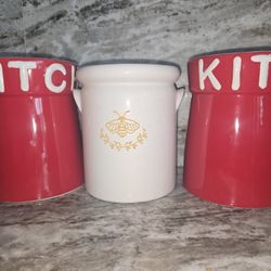 Red & White Kitchen Containers Set $25 Obo 