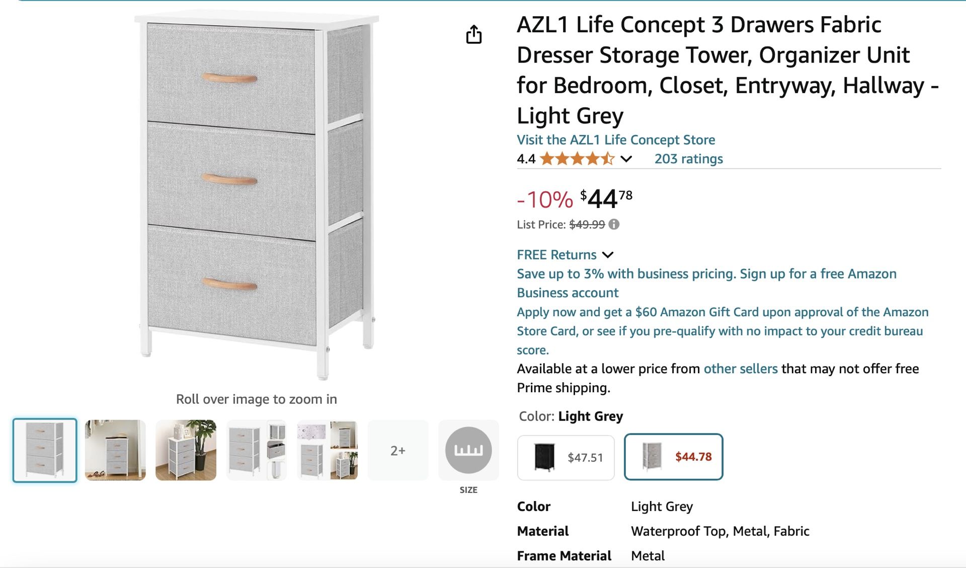 Drawers Fabric Dresser Storage Tower, Organizer Unit for Bedroom, Closet, Entryway, Hallway - Light Grey (2)