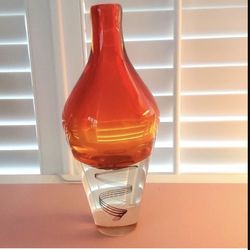Hand Blown Costa Boda 12” “Fire Orange” Glass Vase