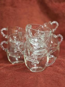 Vintage Glass Punch Cups Set of 12 - Federal Glass Style, Twist Handles