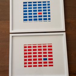 Two Original simple white framed modern art