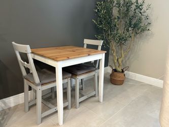IKEA LERHAMN Square Dining Table & 2 Chairs Set – Solid Wood (Fully Assembled + Cushions!)