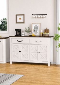 Farmhouse Buffet Cabinet 55 Inch Sideboard Coffee Bar Kitchen Storage Console