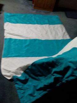 Set of 2 , Aqua/ turquoise and white curtain panels 7ft 9 in long x 56 in wide for each panel. Great for pool house windows