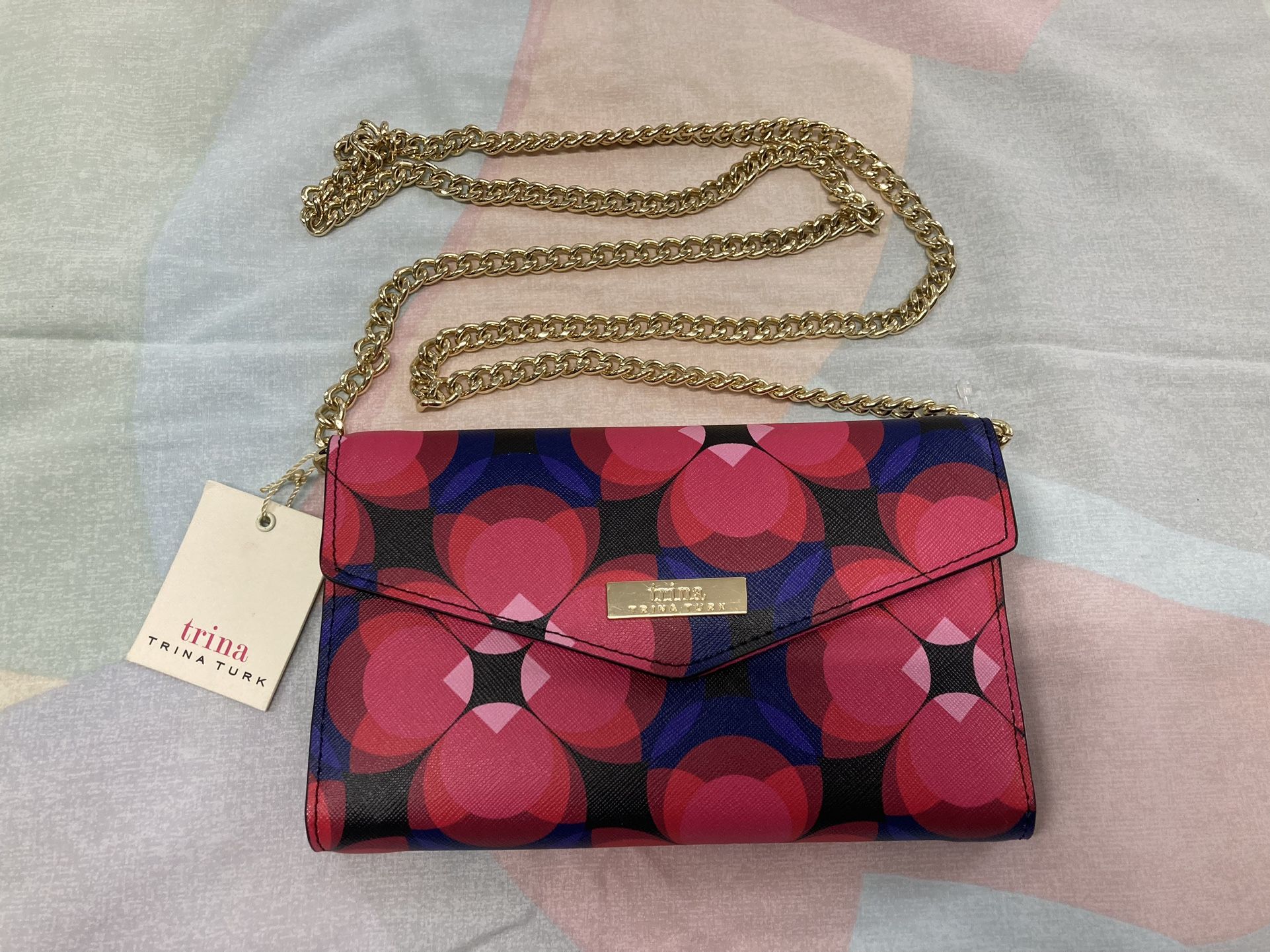 New Trina Turk Floral Clutch Bag Small Crossbody Purse Wallet On Chain