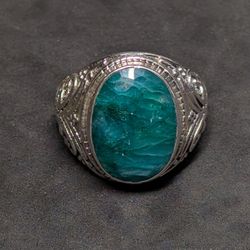 Sterling Silver And Green Beryl Men's Ring Size 11