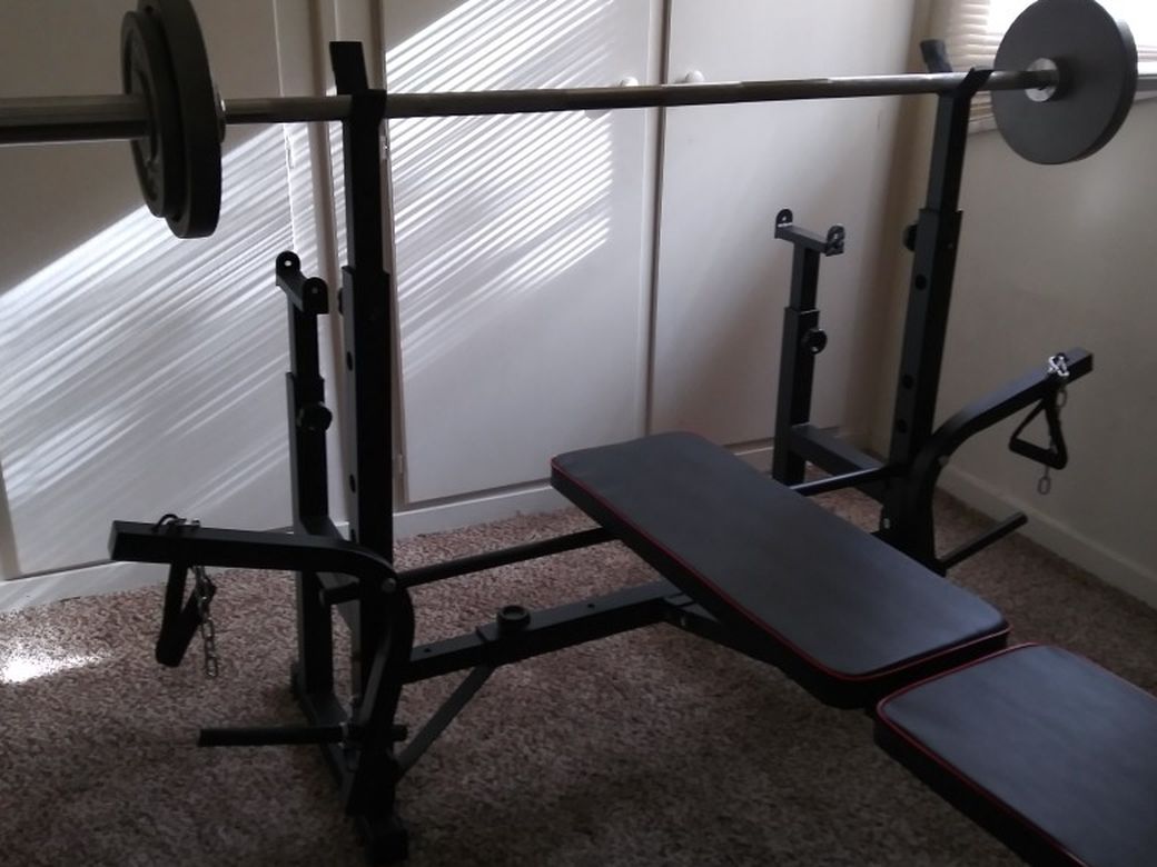 Adjustable Olympic Weight Bench Press And Olympic Weights Set And 7' Barbell