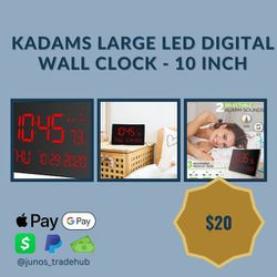KADAMS Large LED Digital Wall Clock - 10 inch