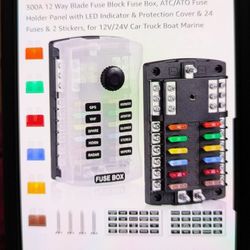 300A 12 Way Blade Fuse Block Fuse Box ATC/ATO Fuse Holder Panel w/ LED Indicator