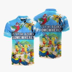 Summer Beach Drinking Parrot Polo Shirt, Mens