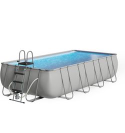 🔥Brand new🔥 18ft X 9ft Above Ground Pool Set with Removable Ladder Swimming Pools Above Ground for Backyard, with and Filter Pump, Gray