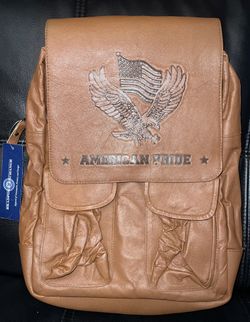 Rare VTG Bradford Exchange Leather American Pride Backpack W Patriotic Eagle