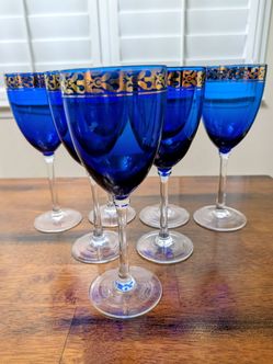 7 Cobalt Blue Wine Glasses