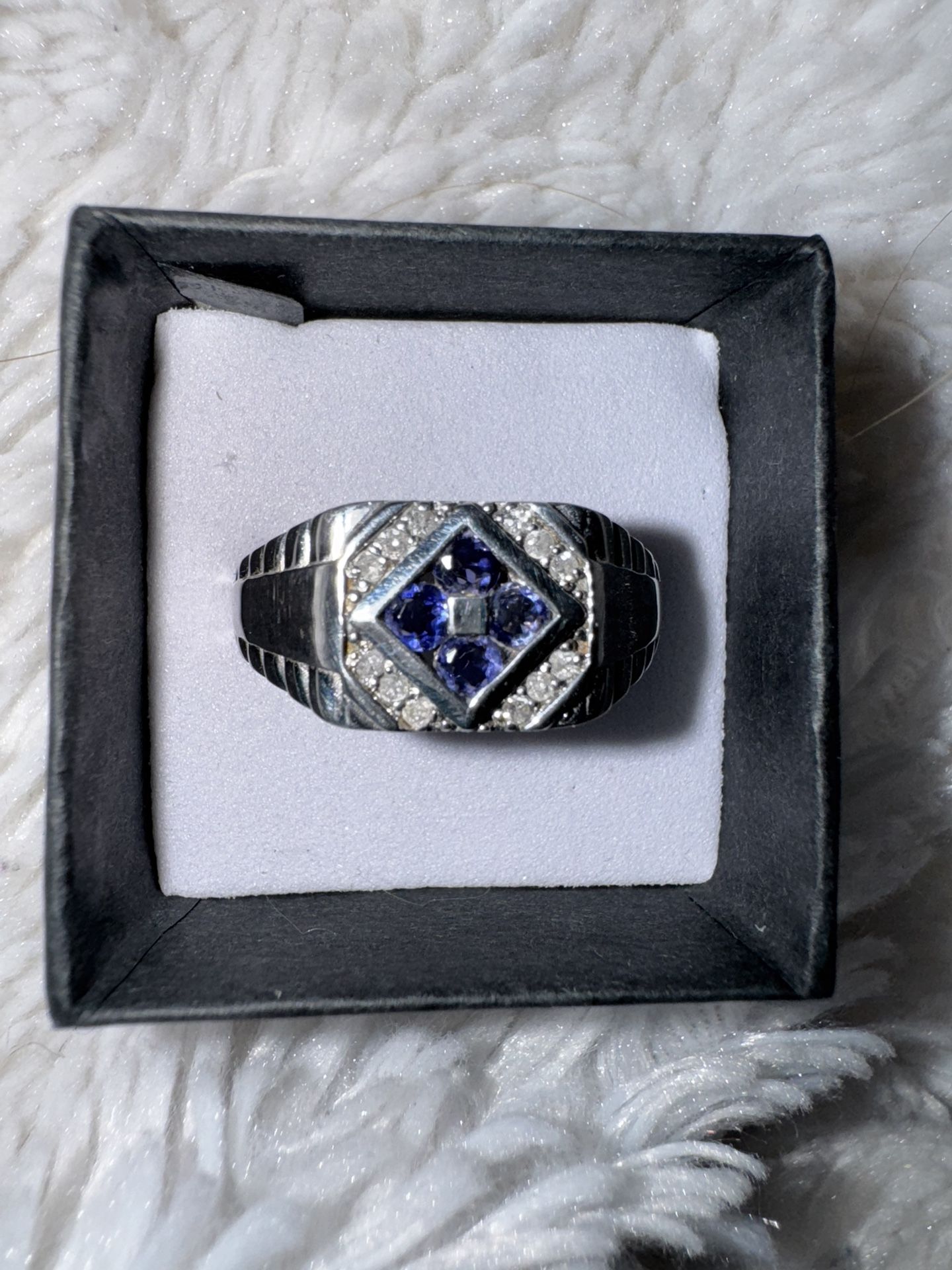 Vintage Men's Sapphire & Diamond Sterling Ring, Size 11