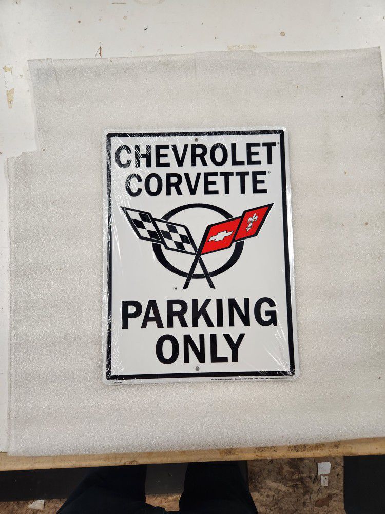 Embossed Chevy Corvette Parking Only Metal Sign 