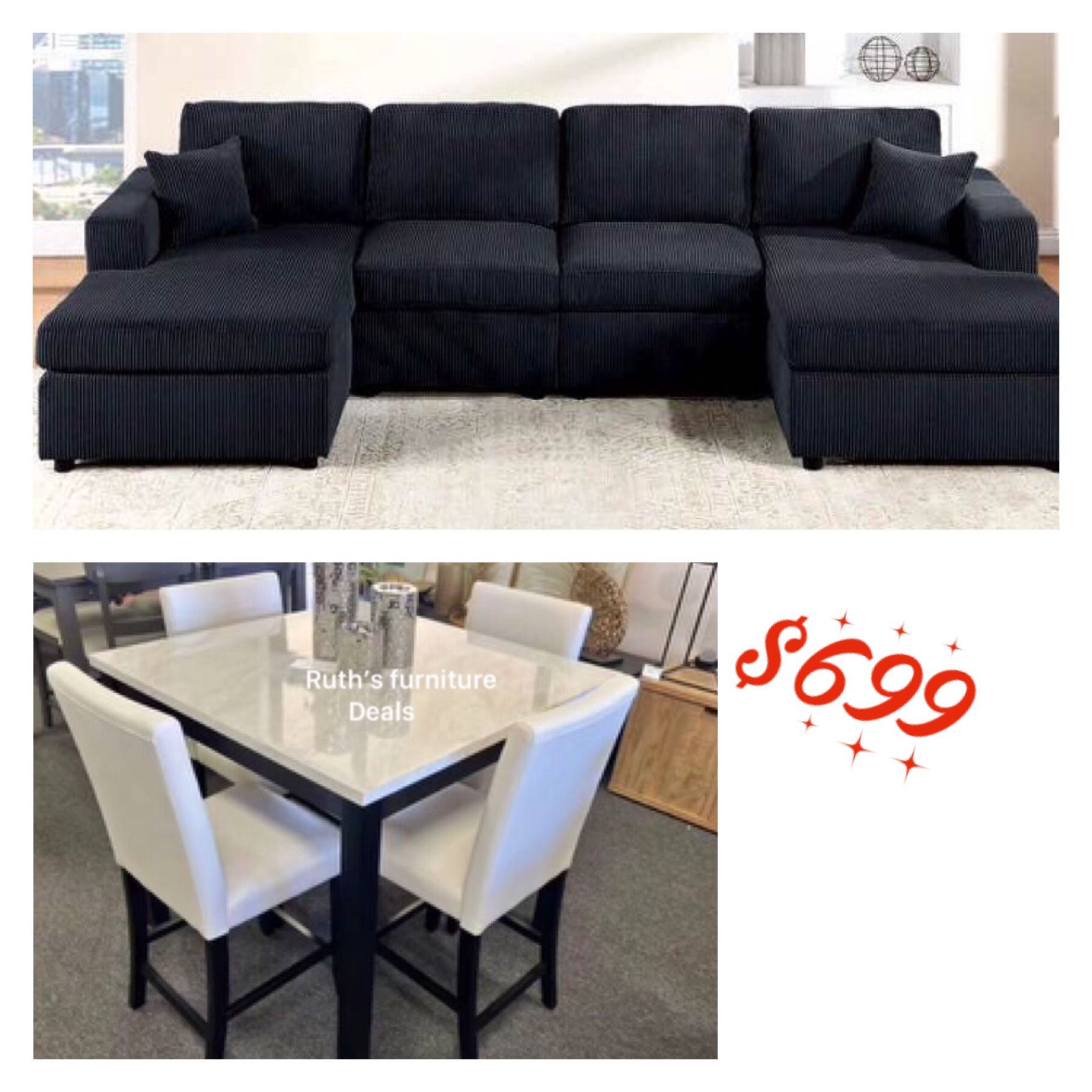 December Deals 🎁Sectional Sofa & 5-pc Dining Table Set ✅$699 No Tax