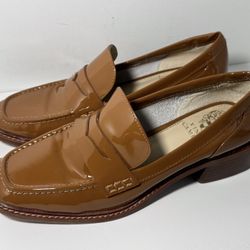 Vince Camuto Eckinti Women Leather Slip On Dress Loafers Brown Caramel Glossy