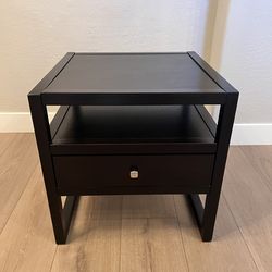 Solid Wood Espresso Black Side Table Nightstand w/ Storage Drawer and 2 Shelves