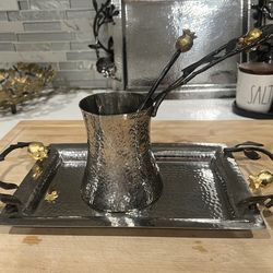 Michael Aram pomegranate small tray and coffee maker with spoon almost new