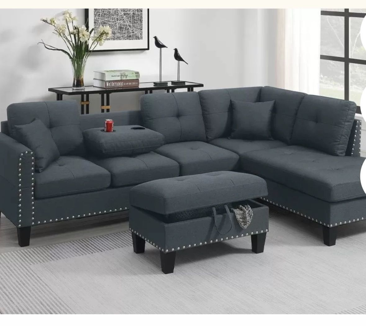 3pc Sectional With Ottoman Set