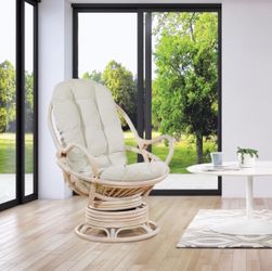 Lanai Rattan Swivel Rocker Chair in Linen Fabric with White Wash Frame