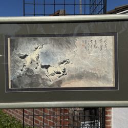 Framed Chinese Art Horses