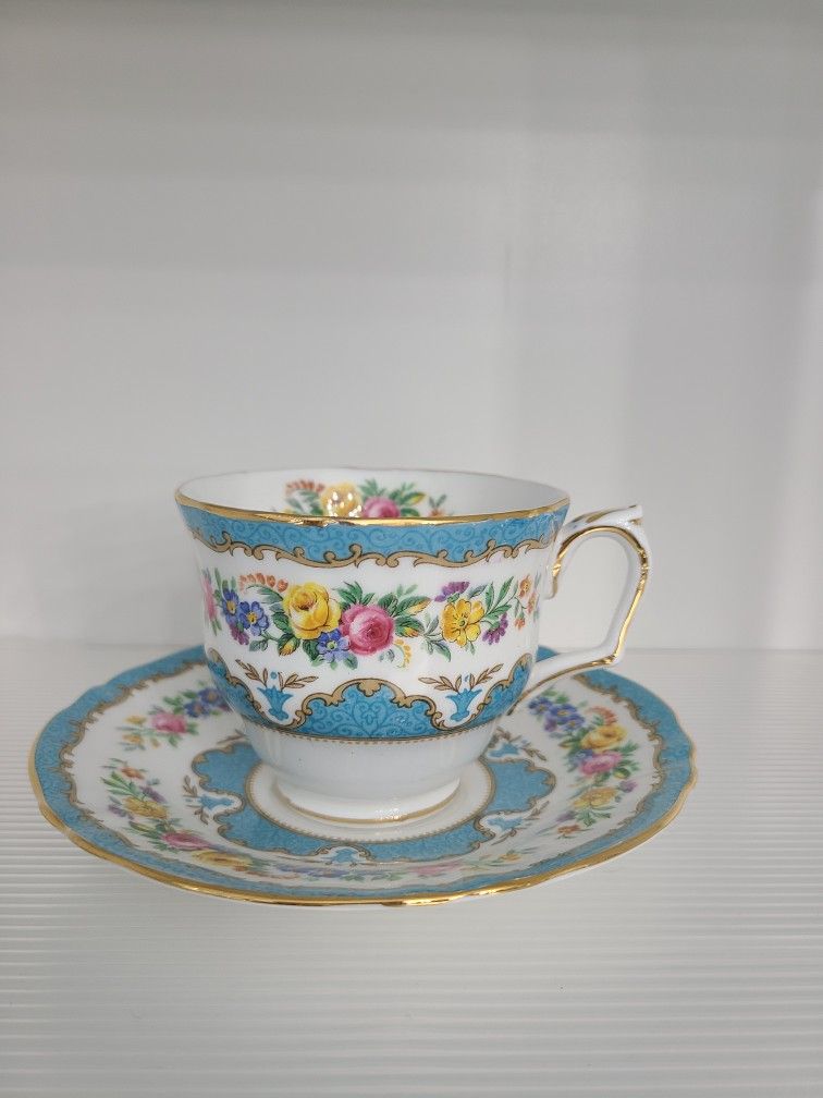 Crown Staffordshire Blue Tunis Fine Bone China Tea Cup And Saucer 