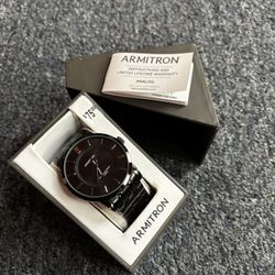 Armitron Men's Analog Black Metal Watch Water-Resistant with Box & Manual