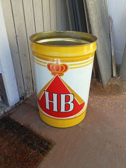 Vintage HB Cigarettes Metal Tin Wastebasket Bin German Tobacciana Advertising