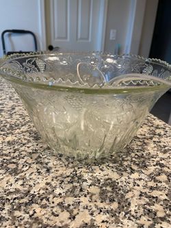 Glass punch bowl with cups and ladle