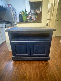 navy blue wood tv stand with cabinet