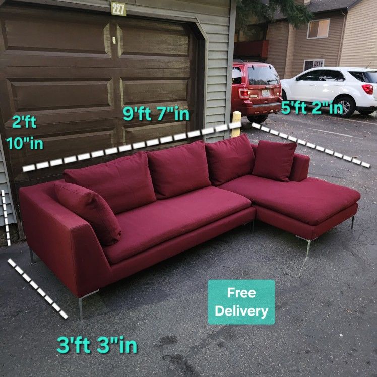 Free Delivery | Dark Red B&B Italia Charles 2 Piece Sectional Sofa by Antonio Citterio