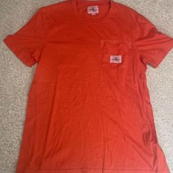 Calvin Klein Jeans T Shirt Mens Medium Orange Short Sleeve Pocket Casual Adult
