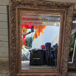 large vintage  heavy duty wall mirror framed