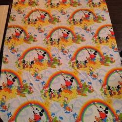 VTG 80s Disney Mickey Mouse & Friends Rainbow Painting sheet full flat