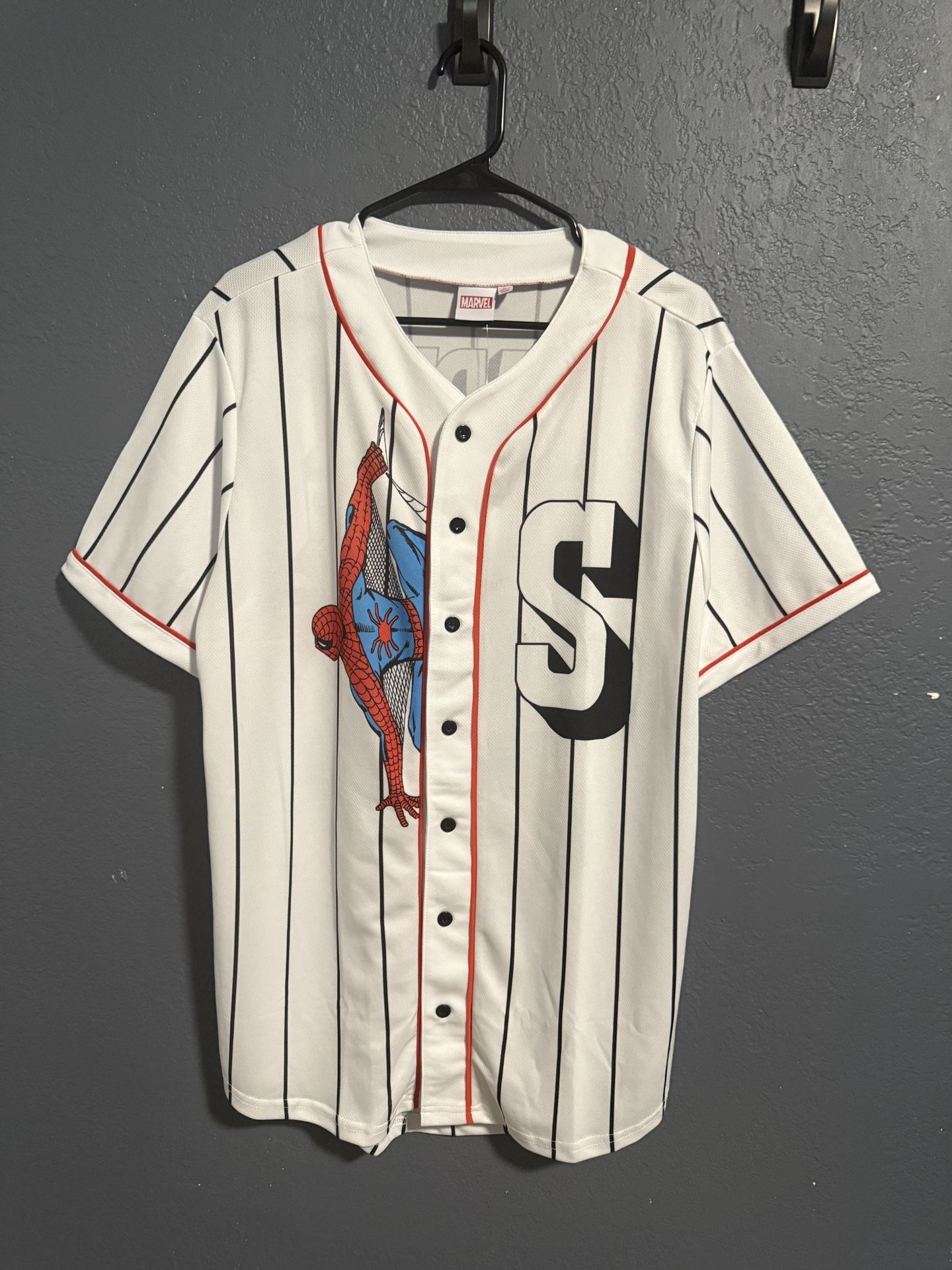 New With Tag White Marvel Spidermen Basball Jerseys Size Large