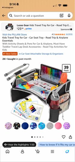 4.5 4.5 out of 5 stars (4,933) Kids Travel Tray for Car - Car Seat Tray - Road Trip & Airplane Essentials With Activity Sheets & Pens for Car & Airpla