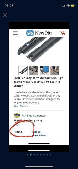 New Pig Drive-Over SpillBlocker Dike, 10' L x 2" W x 1" H, Quick Spill Response, Temporary/Removable Barrier, Black, PLR350