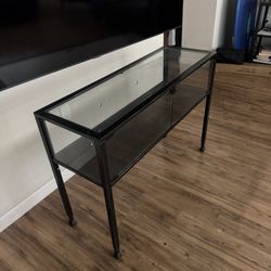 Industrial glass + metal console table