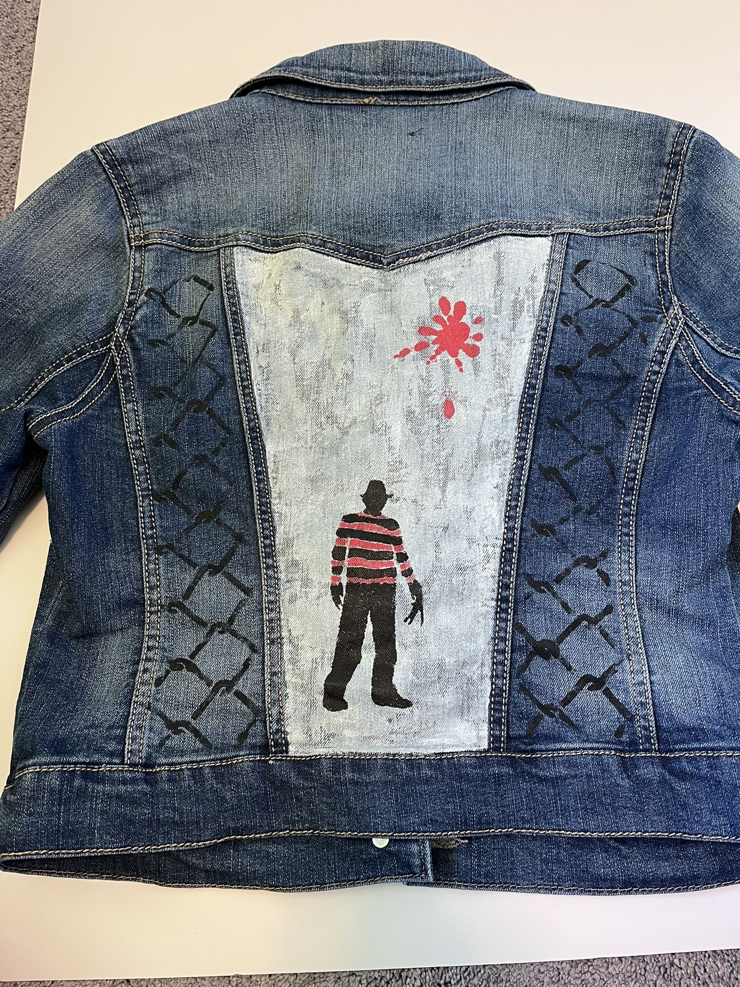Painted Denim Jean Jacket, Freddy Krueger, Horror Movie Attire