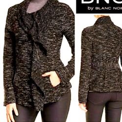 BNCI by Blanc Noir Red Tweed Knit Ruffle Zip Jacket New 
