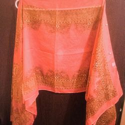 New Sheer Bohemian Watermelon Red w/Pearl Accent Along The arms ,an Over Blouse 