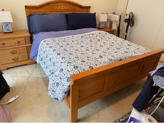 Queen Bed with Mattress Solid Wood