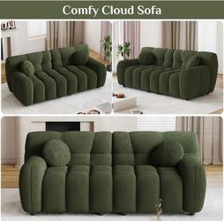 87.4” green/ 3 set sofa！Teddy Velvet Fabric！U For living room！comfortable & soft😍
