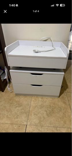 White nightstand dresser with usb and outlet charger
